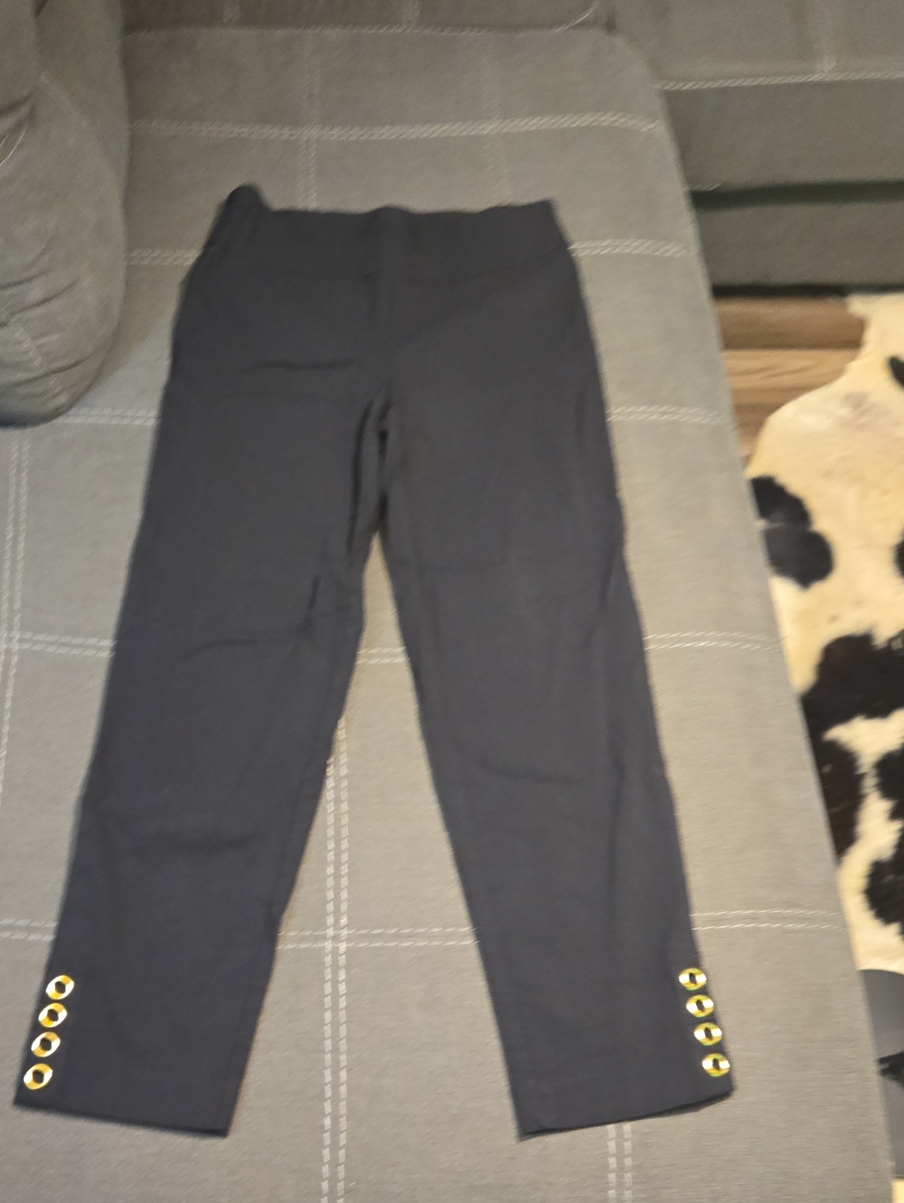 Womens Black Capri Pants with Decorative Gold Eyelets
